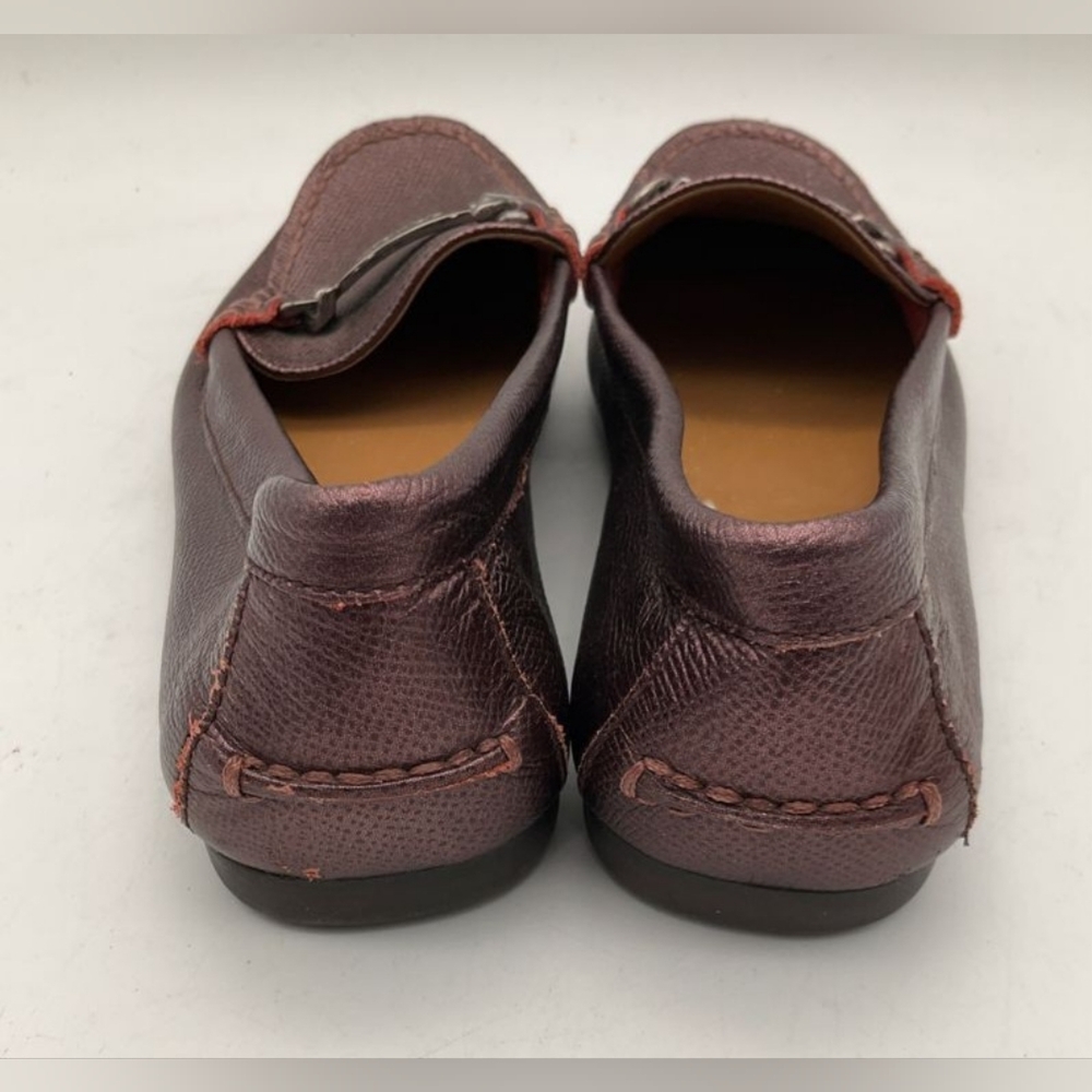 Coach Designer Olive Metallic Burgundy Crossgrain Leather Loafers Flats 6B - Picture 4 of 6